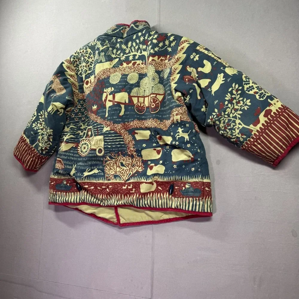 Asian Jacket Kids S/M Cows Horses Quilted Imperial Tang Chinese‎ Toggle Button